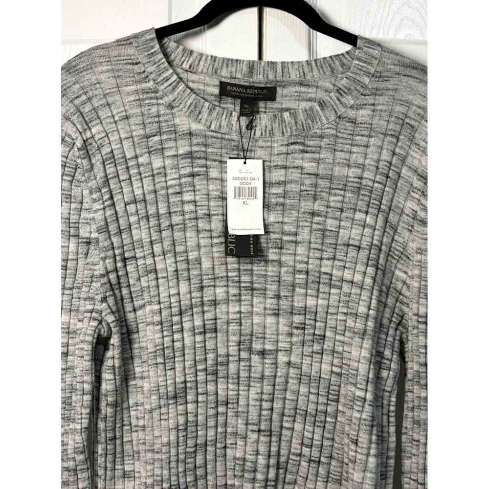 Banana Republic Men's XL Grey Marled 100% Extra Fine Merino Wool Ribbed Sweater